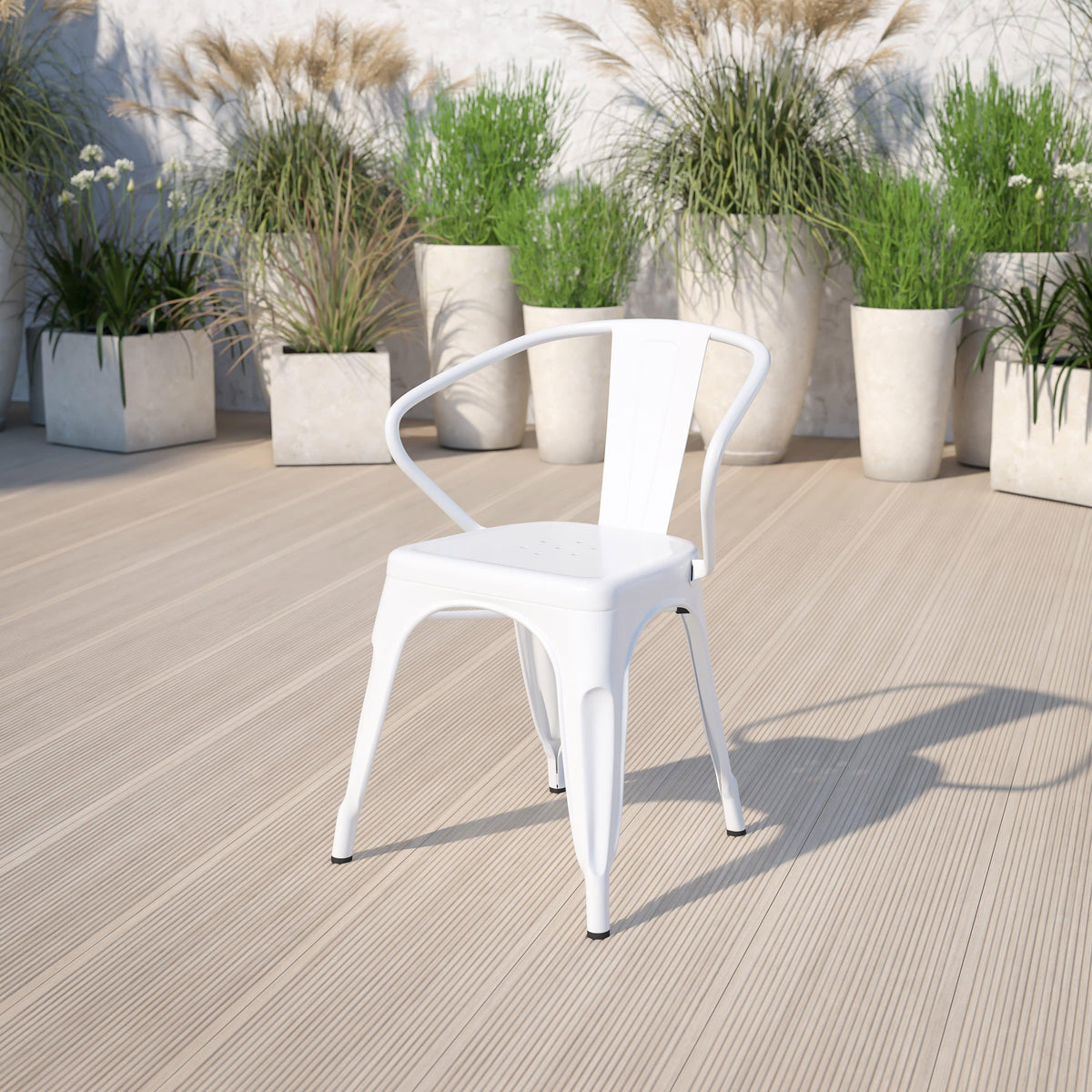 White |#| White Metal Indoor-Outdoor Chair with Arms - Restaurant Furniture