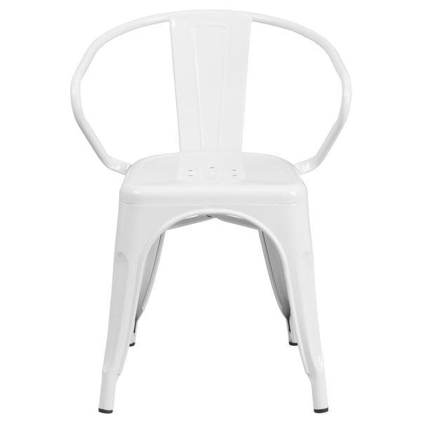 White |#| White Metal Indoor-Outdoor Chair with Arms - Restaurant Furniture