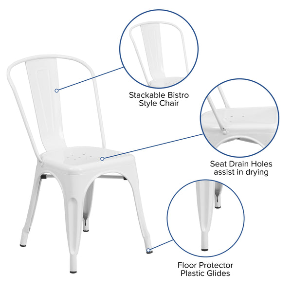 White |#| White Metal Indoor-Outdoor Stackable Chair - Restaurant Chair - Bistro Chair