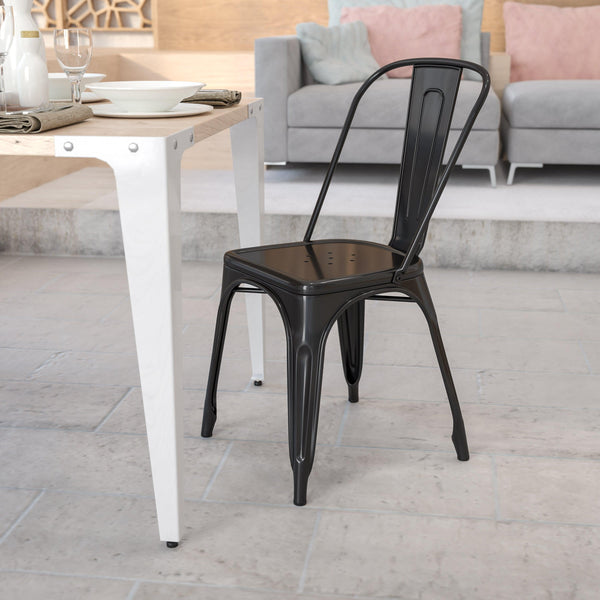 Black |#| Black Metal Indoor-Outdoor Stackable Chair - Restaurant Chair - Bistro Chair