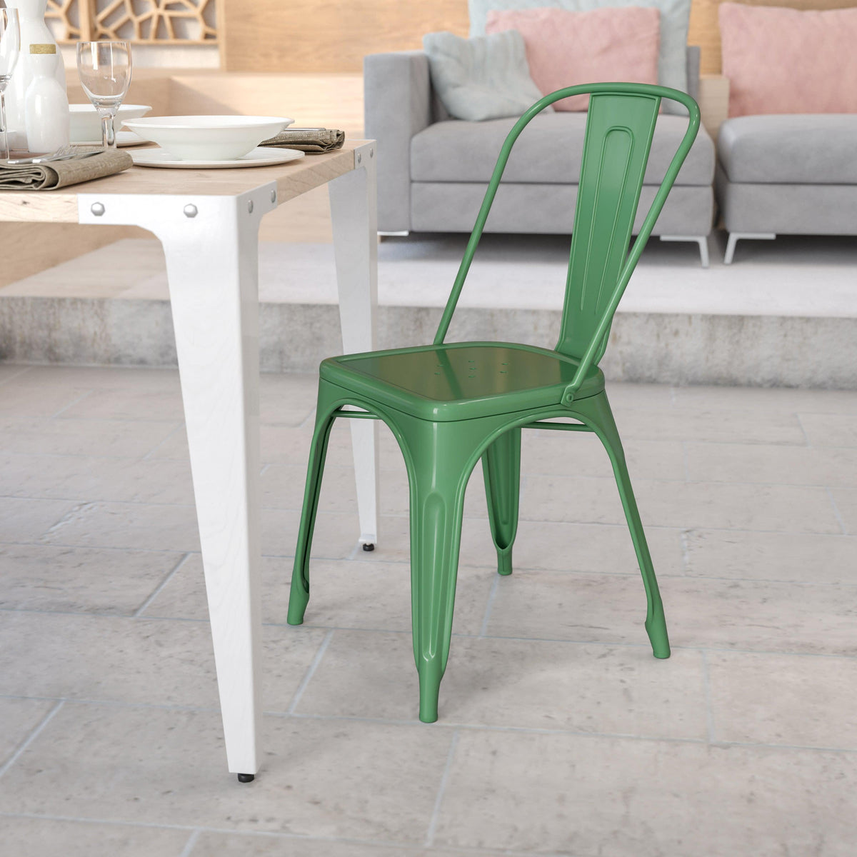 Green |#| Green Metal Indoor-Outdoor Stackable Chair - Restaurant Chair - Bistro Chair