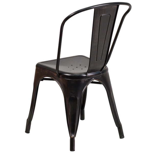 Black-Antique Gold |#| Black-Antique Gold Metal Indoor-Outdoor Stackable Chair - Restaurant Chair