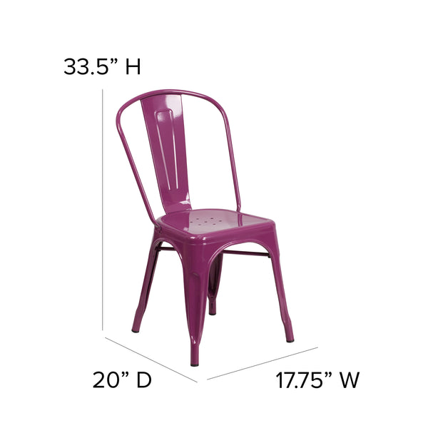 Purple |#| Purple Metal Indoor-Outdoor Stackable Chair - Kitchen Furniture - Café Chair