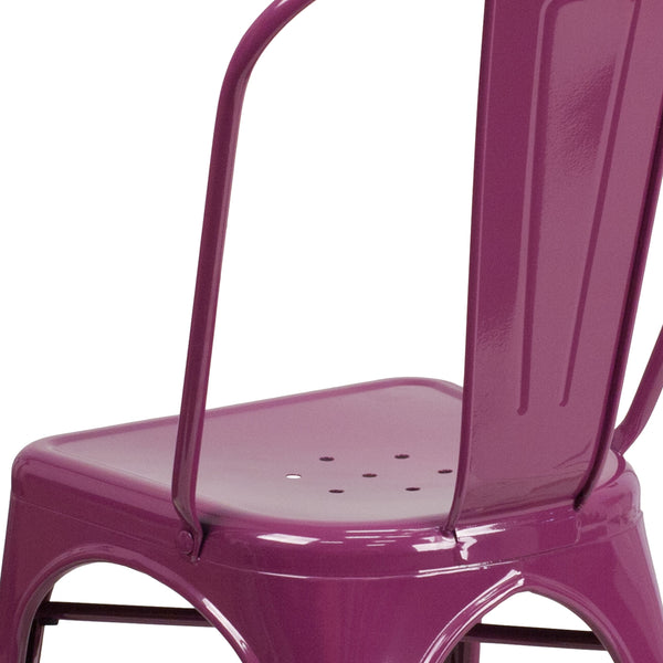 Purple |#| Purple Metal Indoor-Outdoor Stackable Chair - Kitchen Furniture - Café Chair