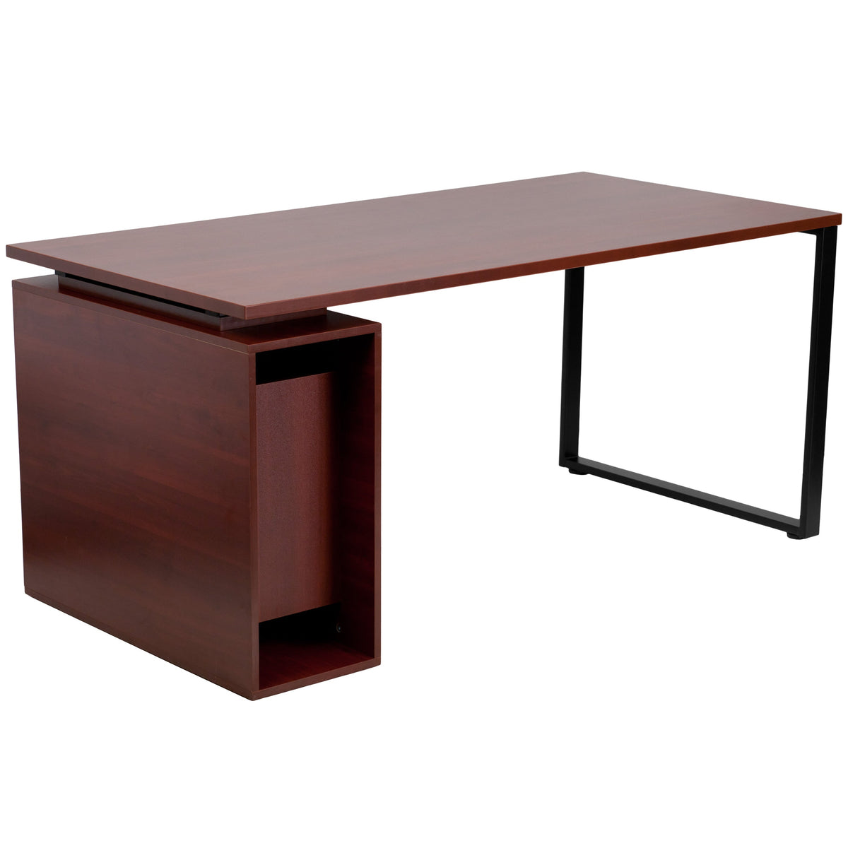 Mahogany Computer Desk with Open Storage Pedestal - Home Office Furniture