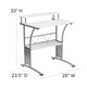 White |#| White Computer Desk with Perforated Side Paneling and Raised Monitor Shelf