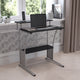 Black |#| Black Computer Desk with Perforated Side Paneling and Raised Monitor Shelf