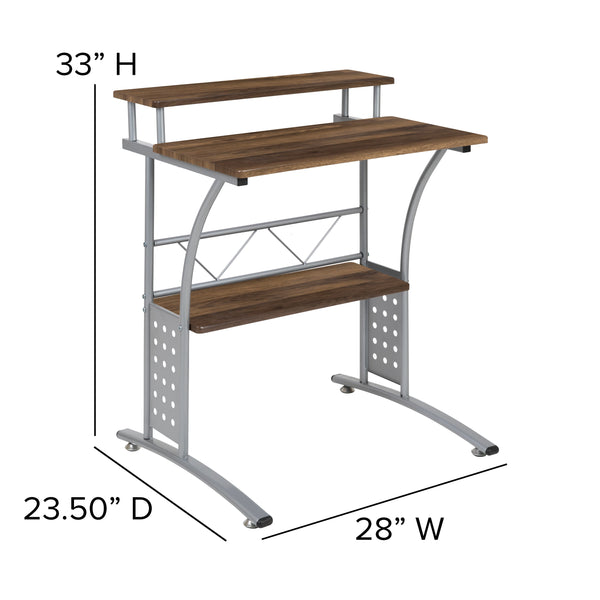 Rustic Walnut |#| Rustic Walnut Computer Desk with Top and Lower Storage Shelves
