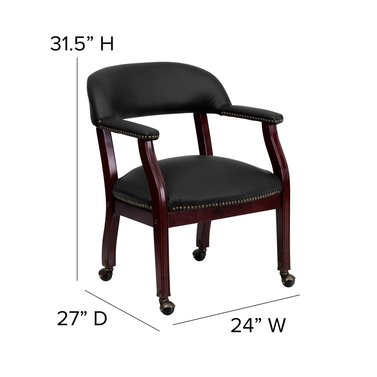 Black LeatherSoft |#| Black LeatherSoft Conference Chair w/Accent Nail Trim &Casters - Side Chair