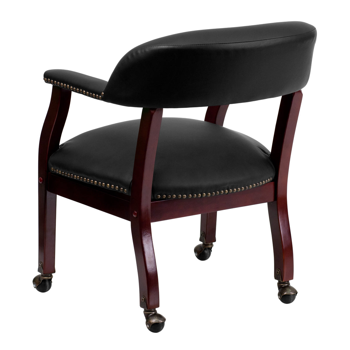 Black LeatherSoft |#| Black LeatherSoft Conference Chair w/Accent Nail Trim &Casters - Side Chair