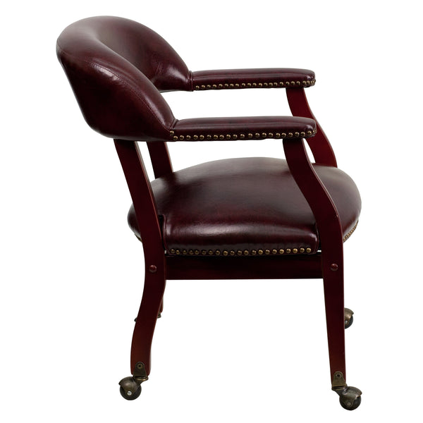 Oxblood Vinyl |#| Oxblood Vinyl Luxurious Conference Chair with Accent Nail Trim and Casters