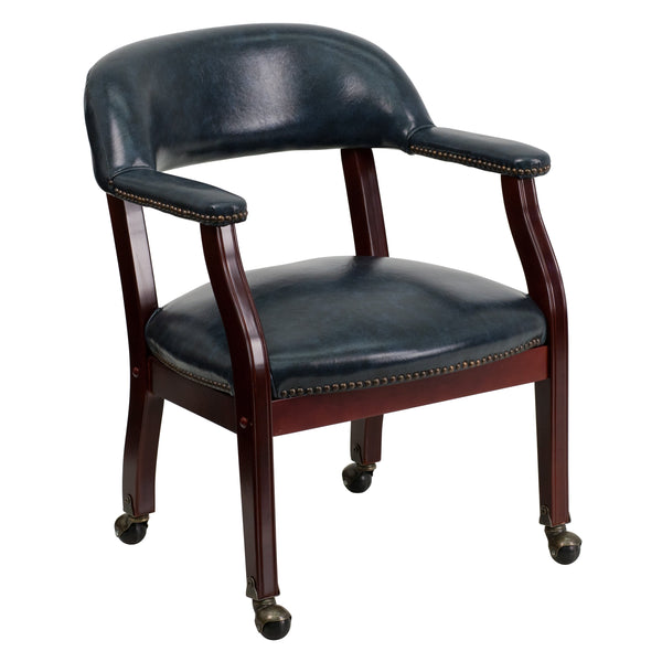 Navy Vinyl |#| Navy Vinyl Luxurious Conference Chair with Accent Nail Trim and Casters