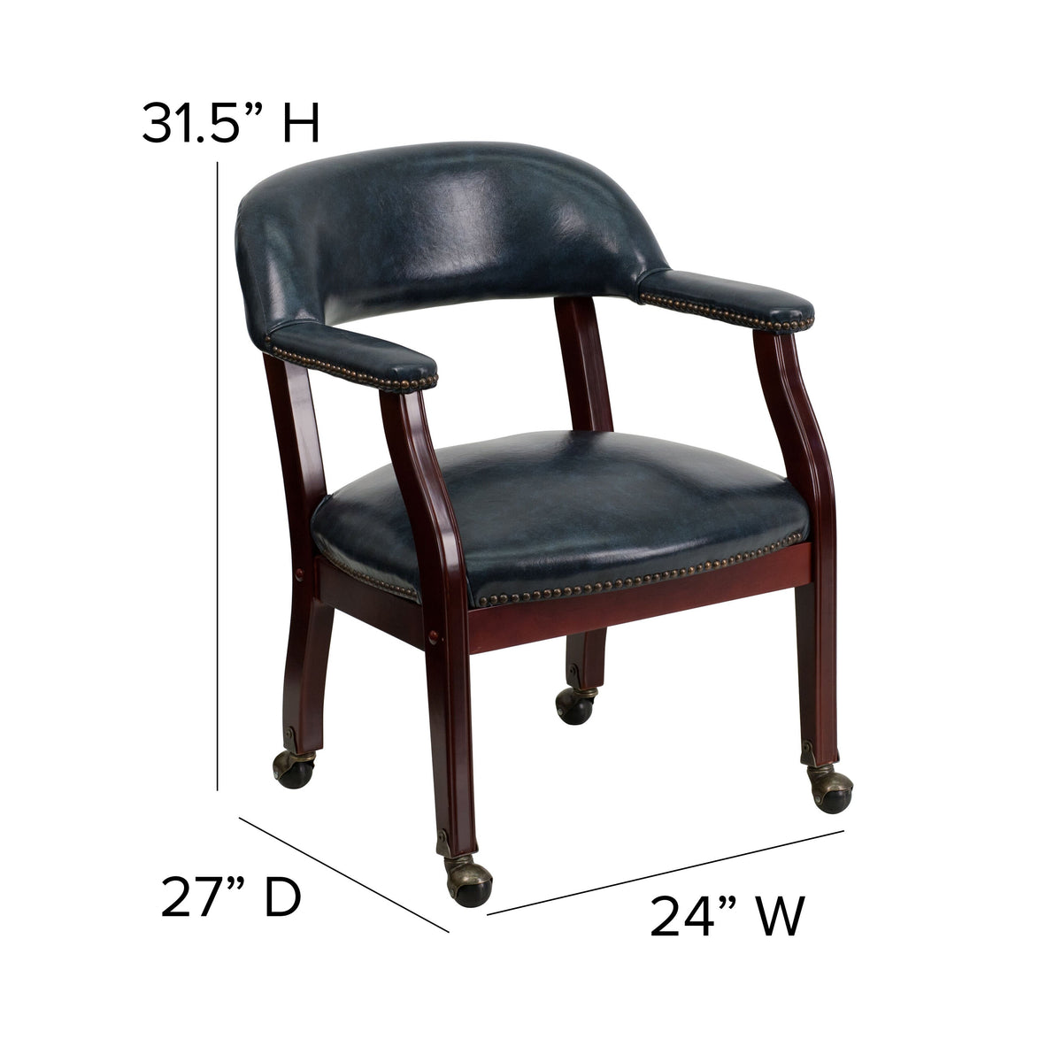 Navy Vinyl |#| Navy Vinyl Luxurious Conference Chair with Accent Nail Trim and Casters
