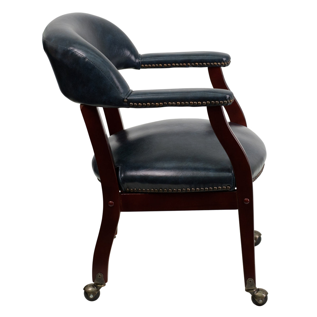 Navy Vinyl |#| Navy Vinyl Luxurious Conference Chair with Accent Nail Trim and Casters