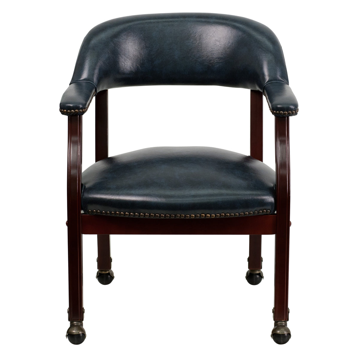 Navy Vinyl |#| Navy Vinyl Luxurious Conference Chair with Accent Nail Trim and Casters