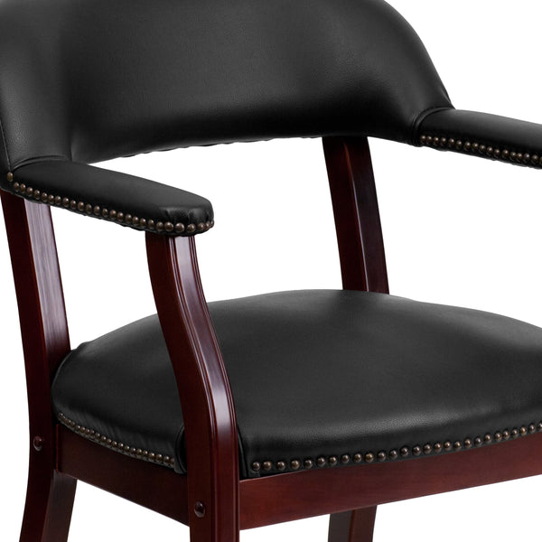 Black Vinyl |#| Black Vinyl Luxurious Conference Chair with Accent Nail Trim and Casters