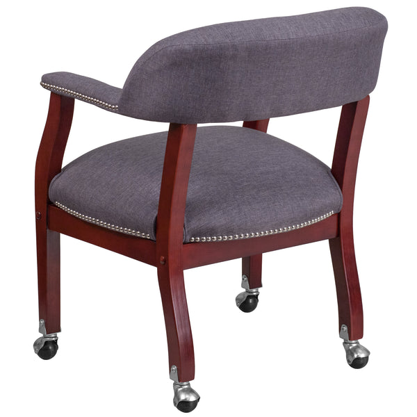 Gray Fabric |#| Gray Fabric Luxurious Conference Chair with Accent Nail Trim and Casters