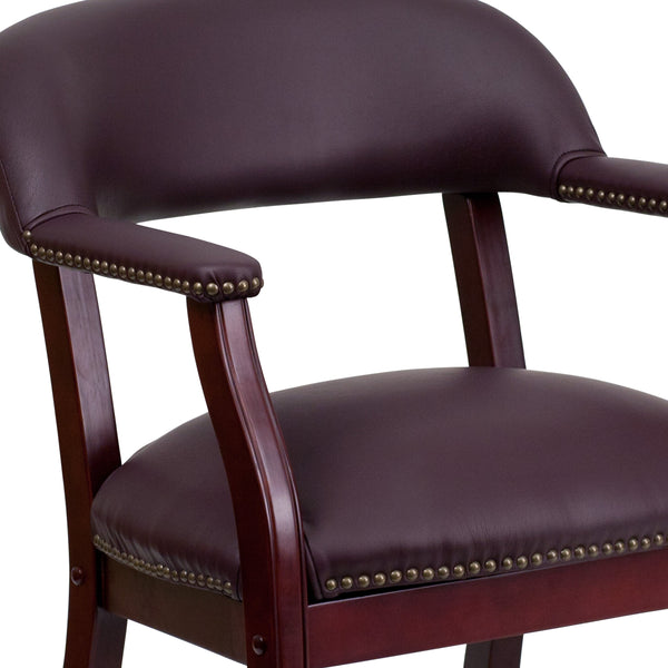 Burgundy LeatherSoft |#| Burgundy LeatherSoft Conference Chair w/Accent Nail Trim &Casters - Side Chair