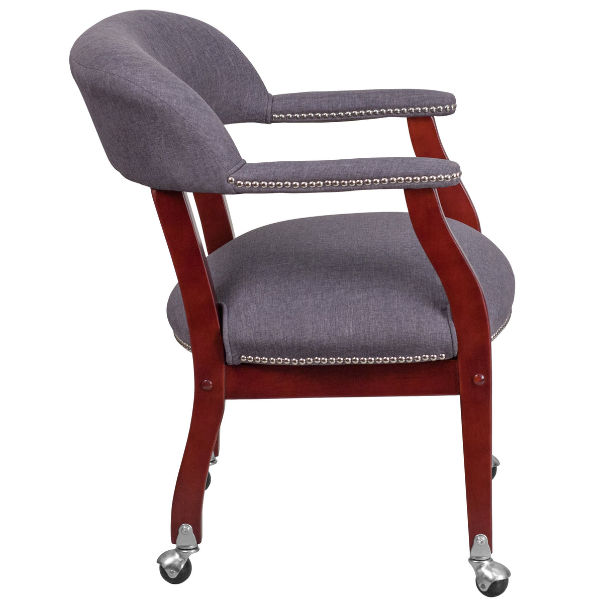 Gray Fabric |#| Gray Fabric Luxurious Conference Chair with Accent Nail Trim and Casters