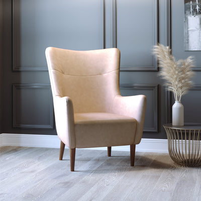 Connor Traditional Wingback Accent Chair, Commercial Grade Faux Leather Upholstery and Wooden Frame and Legs - View 2