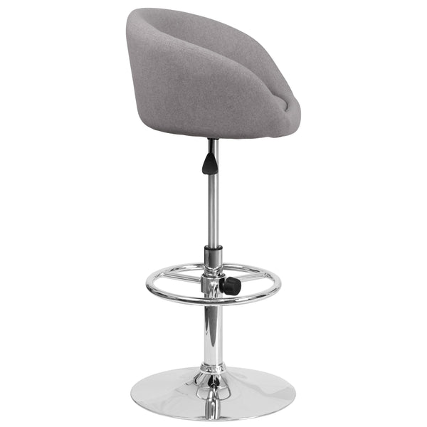 Gray Fabric |#| Gray Fabric Adjustable Height Barstool with Barrel Back and Chrome Base