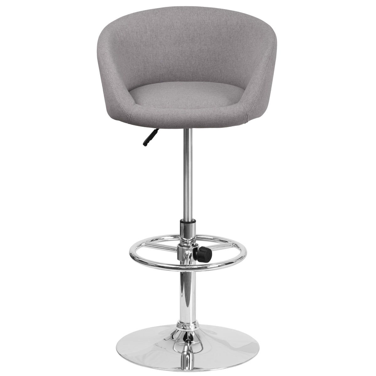 Gray Fabric |#| Gray Fabric Adjustable Height Barstool with Barrel Back and Chrome Base