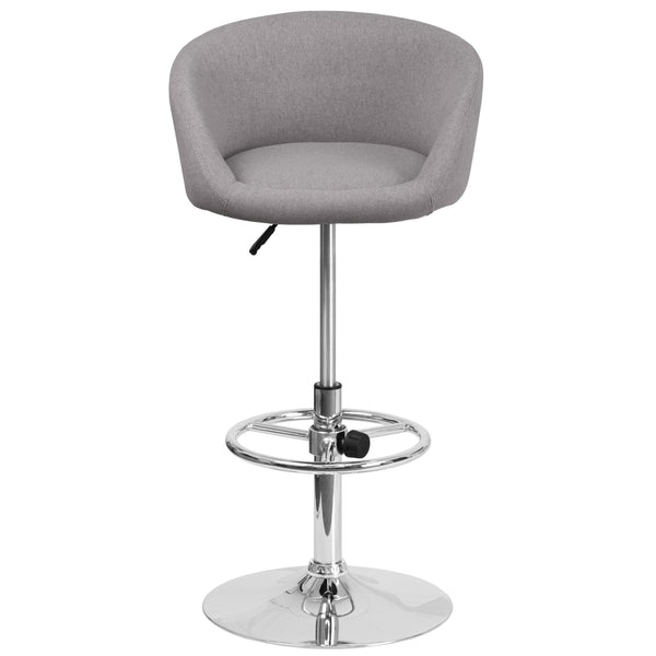 Gray Fabric |#| Gray Fabric Adjustable Height Barstool with Barrel Back and Chrome Base