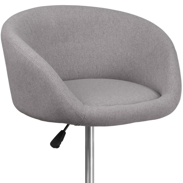 Gray Fabric |#| Gray Fabric Adjustable Height Barstool with Barrel Back and Chrome Base