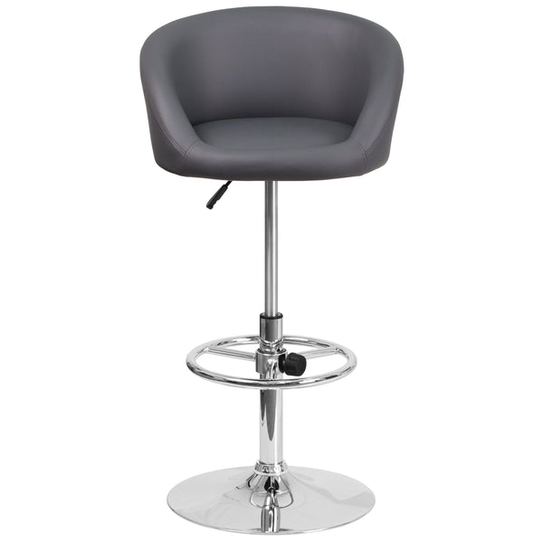 Charcoal Fabric |#| Charcoal Fabric Adjustable Height Barstool with Barrel Back and Chrome Base