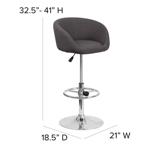 Charcoal Fabric |#| Charcoal Fabric Adjustable Height Barstool with Barrel Back and Chrome Base