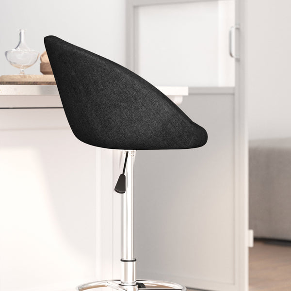 Charcoal Fabric |#| Charcoal Fabric Adjustable Height Barstool with Barrel Back and Chrome Base