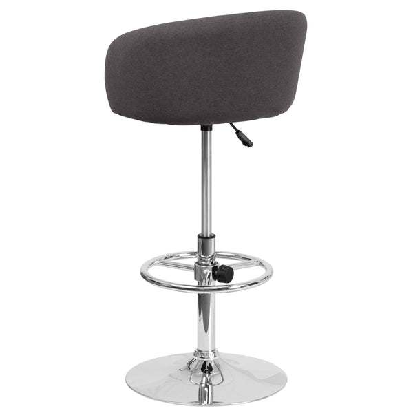 Charcoal Fabric |#| Charcoal Fabric Adjustable Height Barstool with Barrel Back and Chrome Base