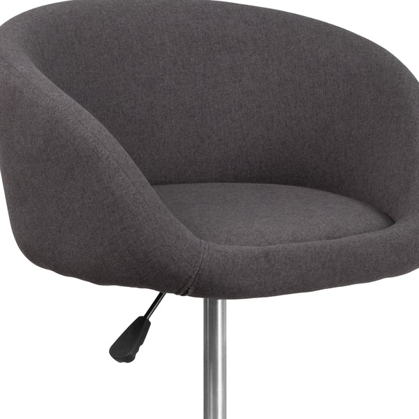 Charcoal Fabric |#| Charcoal Fabric Adjustable Height Barstool with Barrel Back and Chrome Base