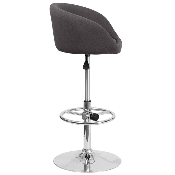 Charcoal Fabric |#| Charcoal Fabric Adjustable Height Barstool with Barrel Back and Chrome Base