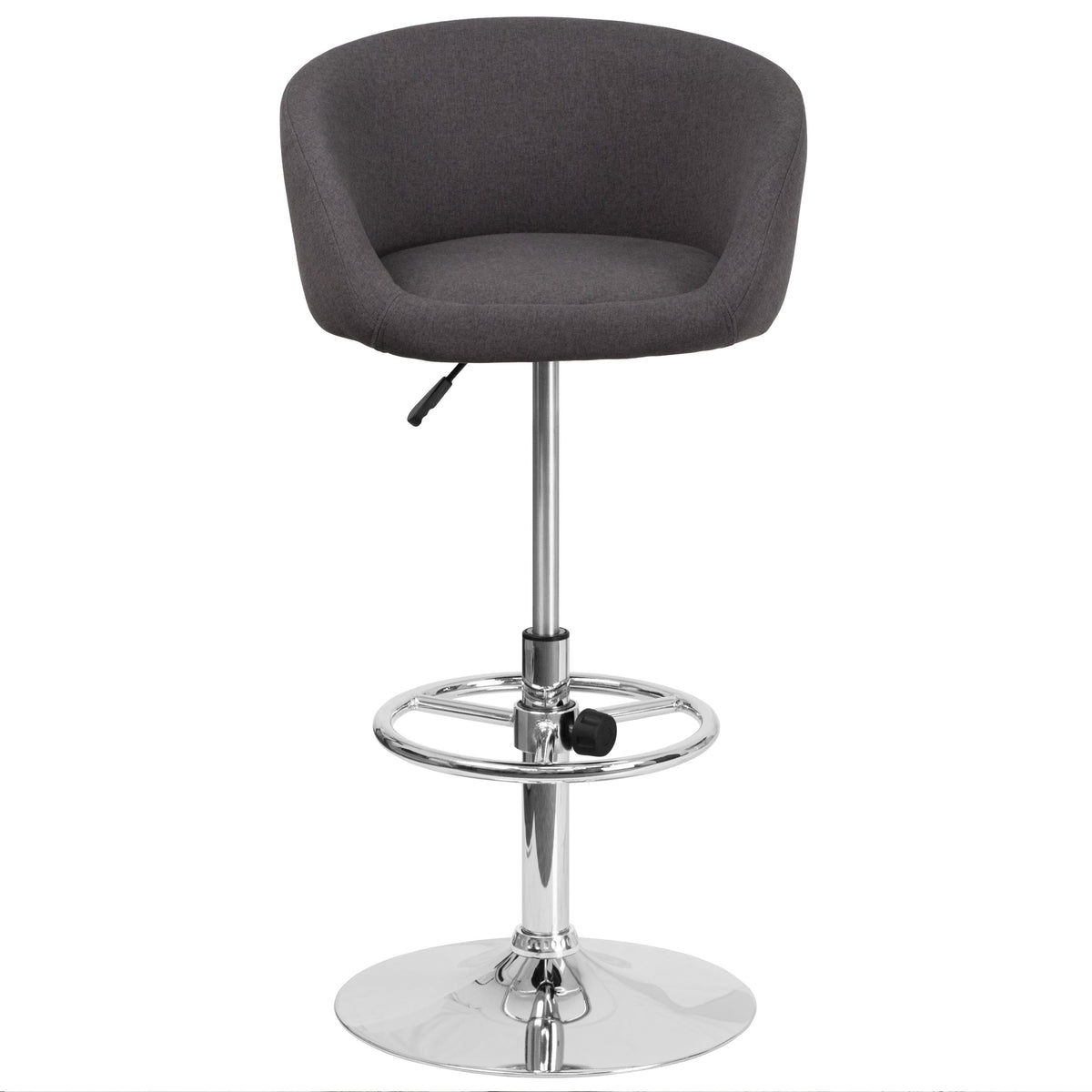 Charcoal Fabric |#| Charcoal Fabric Adjustable Height Barstool with Barrel Back and Chrome Base