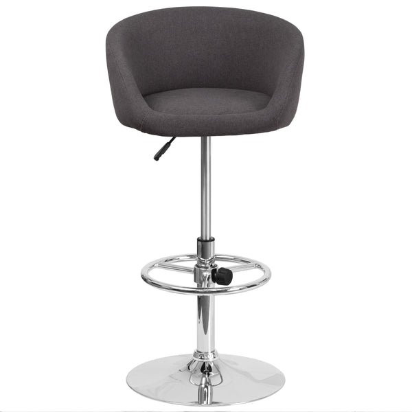 Charcoal Fabric |#| Charcoal Fabric Adjustable Height Barstool with Barrel Back and Chrome Base