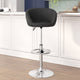 Black Vinyl |#| Black Vinyl Adjustable Height Barstool with Barrel Back and Chrome Base