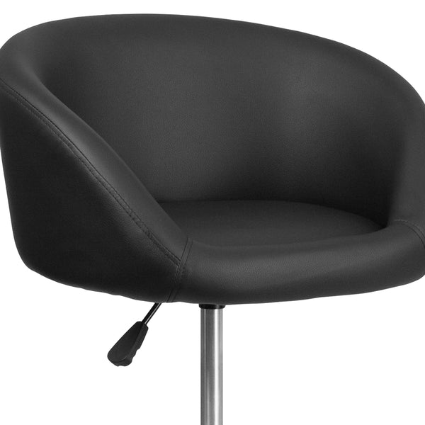 Black Vinyl |#| Black Vinyl Adjustable Height Barstool with Barrel Back and Chrome Base