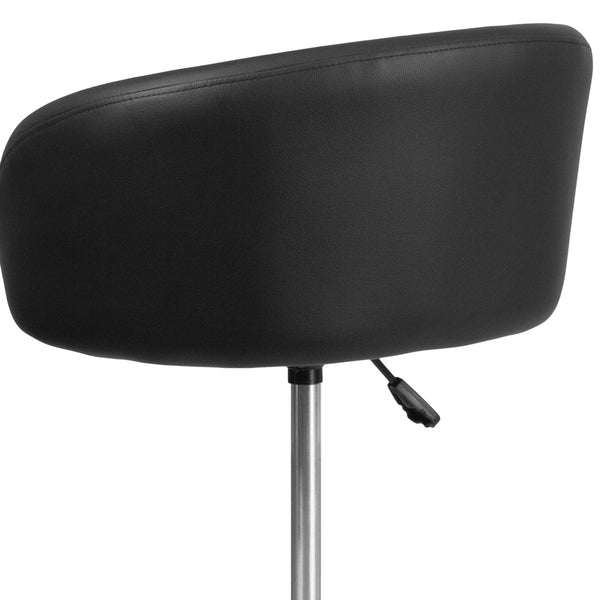Black Vinyl |#| Black Vinyl Adjustable Height Barstool with Barrel Back and Chrome Base