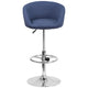 Blue Fabric |#| Blue Fabric Adjustable Height Barstool with Barrel Back and Chrome Base