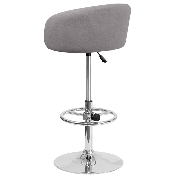 Gray Fabric |#| Gray Fabric Adjustable Height Barstool with Barrel Back and Chrome Base