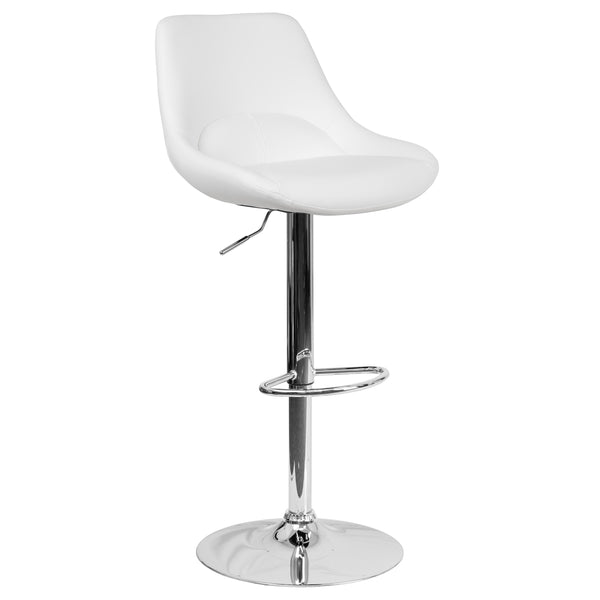 White Vinyl |#| White Vinyl Adjustable Height Gas Lift Swivel Bar Stool - Kitchen Dining Stool