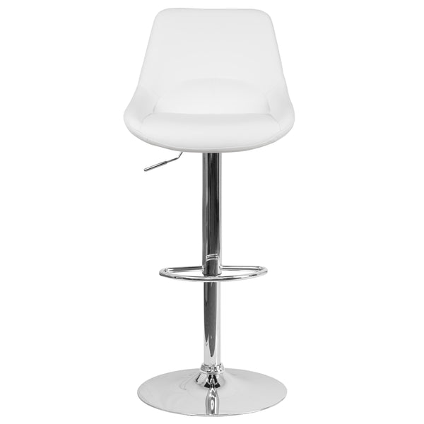 White Vinyl |#| White Vinyl Adjustable Height Gas Lift Swivel Bar Stool - Kitchen Dining Stool