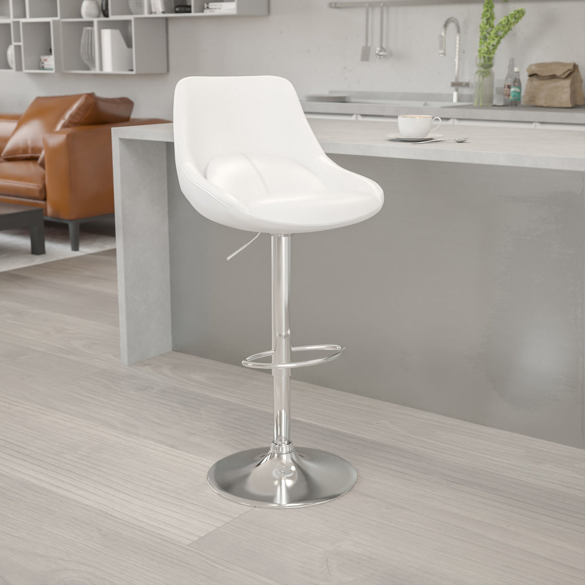 White Vinyl |#| White Vinyl Adjustable Height Gas Lift Swivel Bar Stool - Kitchen Dining Stool