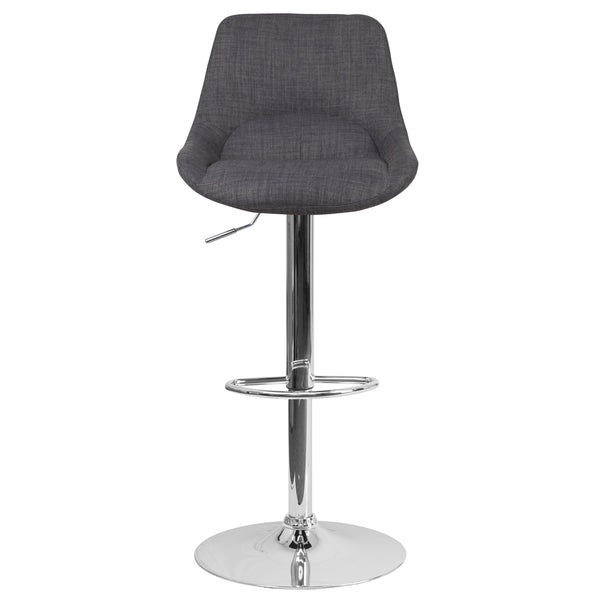 Dark Gray Fabric |#| Dark Gray Fabric Adjustable Height Gas Lift Swivel Bar Stool - Dining Stool