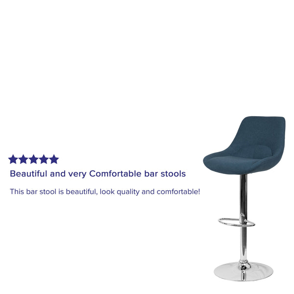 Blue Fabric |#| Blue Fabric Adjustable Height Gas Lift Swivel Bar Stool - Kitchen Dining Stool