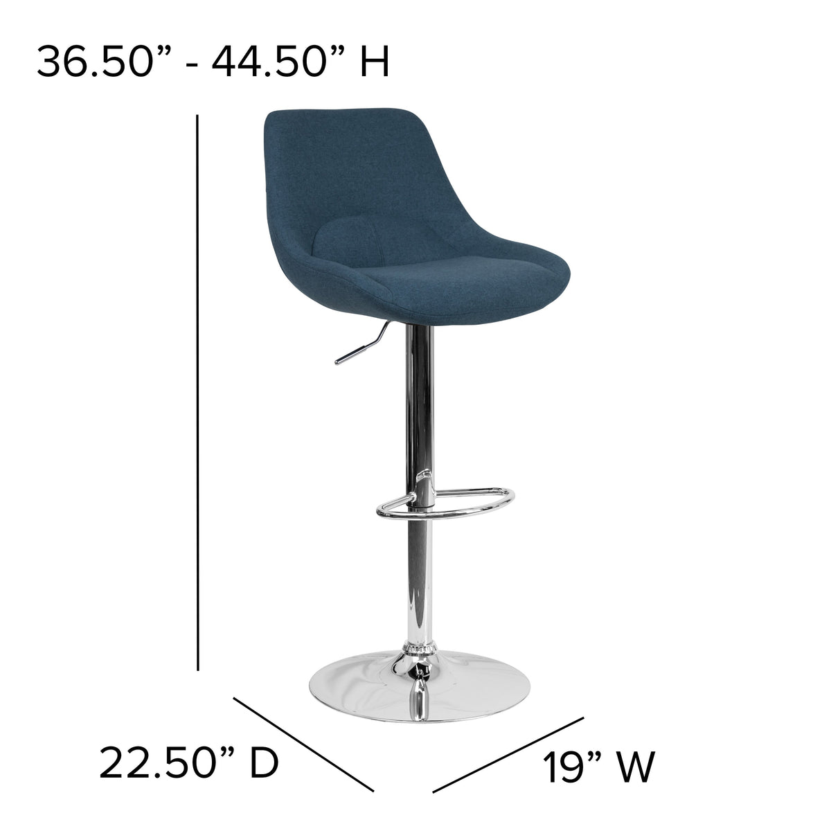 Blue Fabric |#| Blue Fabric Adjustable Height Gas Lift Swivel Bar Stool - Kitchen Dining Stool