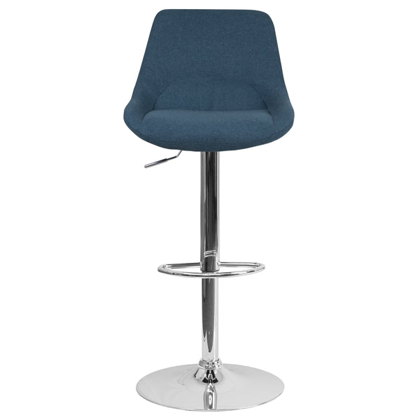 Blue Fabric |#| Blue Fabric Adjustable Height Gas Lift Swivel Bar Stool - Kitchen Dining Stool