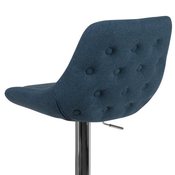 Blue Fabric |#| Blue Fabric Adjustable Height Gas Lift Swivel Bar Stool - Kitchen Dining Stool