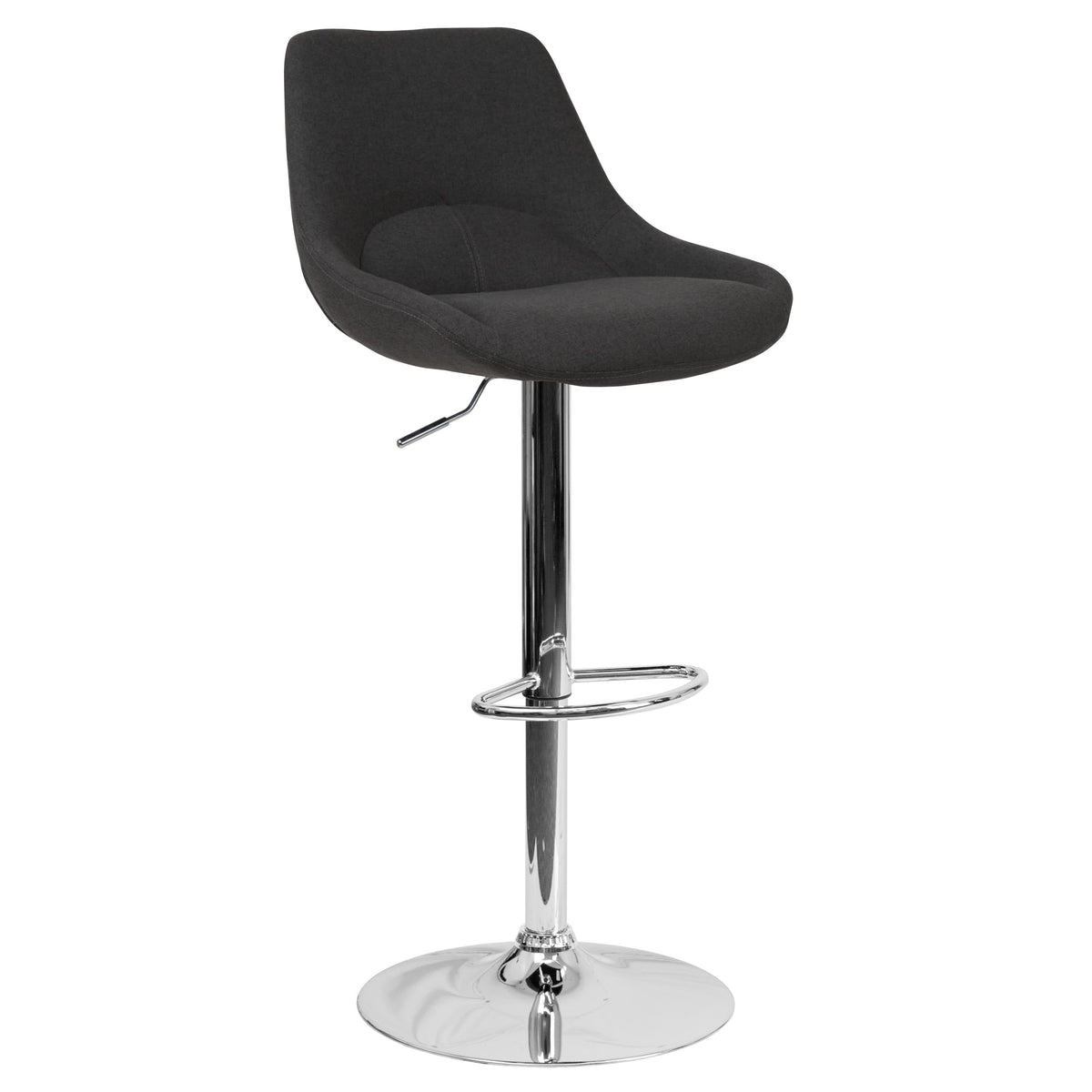 Black Fabric |#| Black Fabric Adjustable Height Gas Lift Swivel Bar Stool - Kitchen Dining Stool